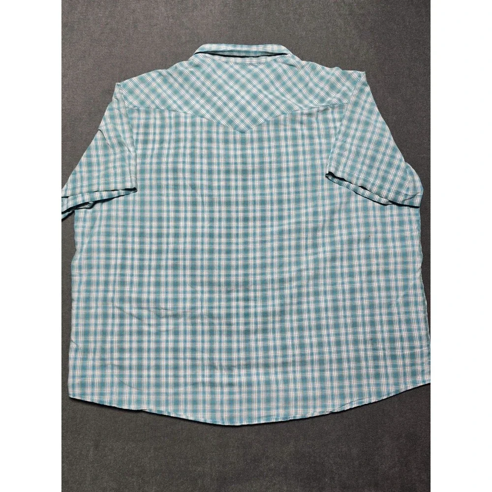 Wrangler Shirt Mens Short Sleeve Blue Plaid Pearl Snap Western Size‎ 3XL Rancher